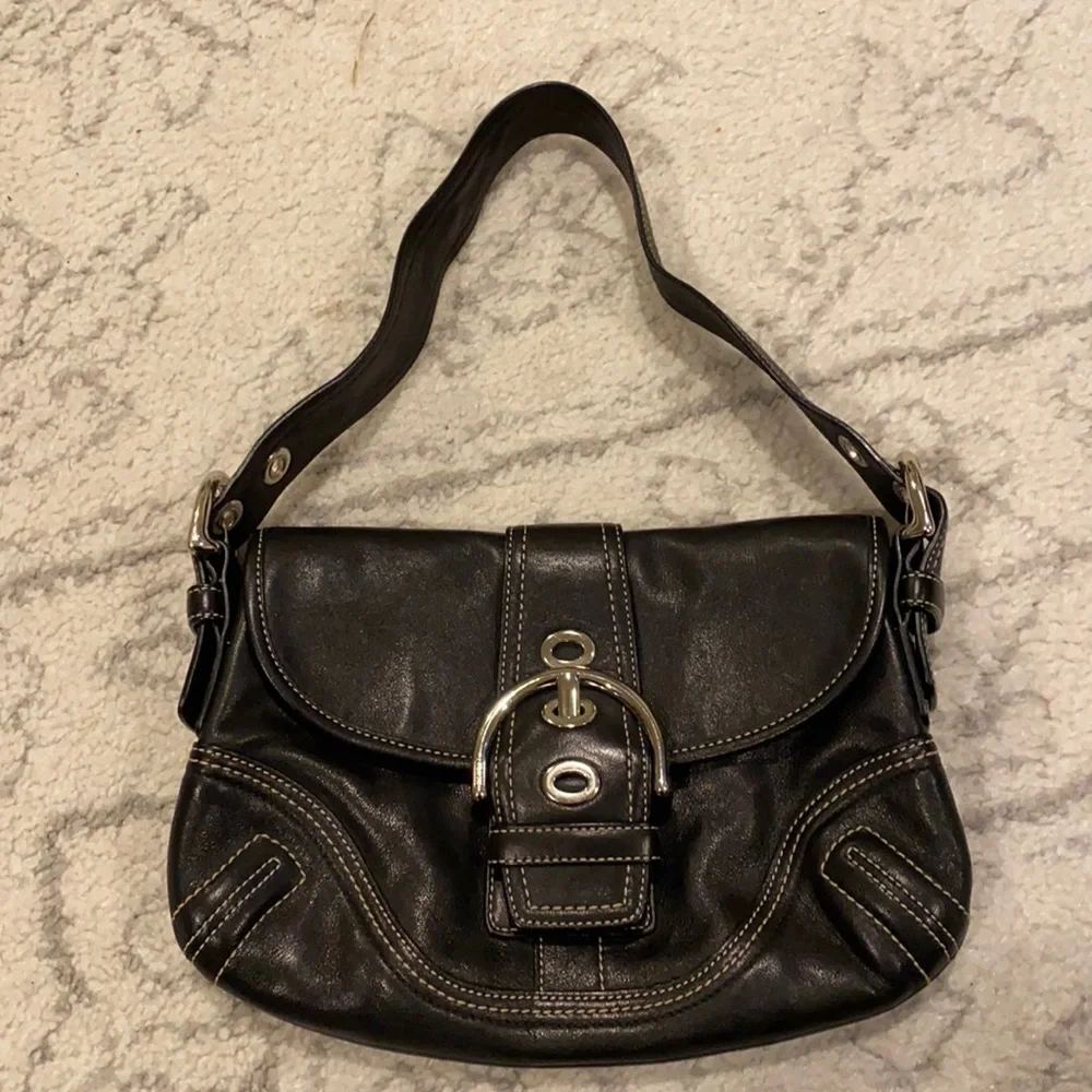 Coach Black Leather Shoulder Bag with Silver Hardware